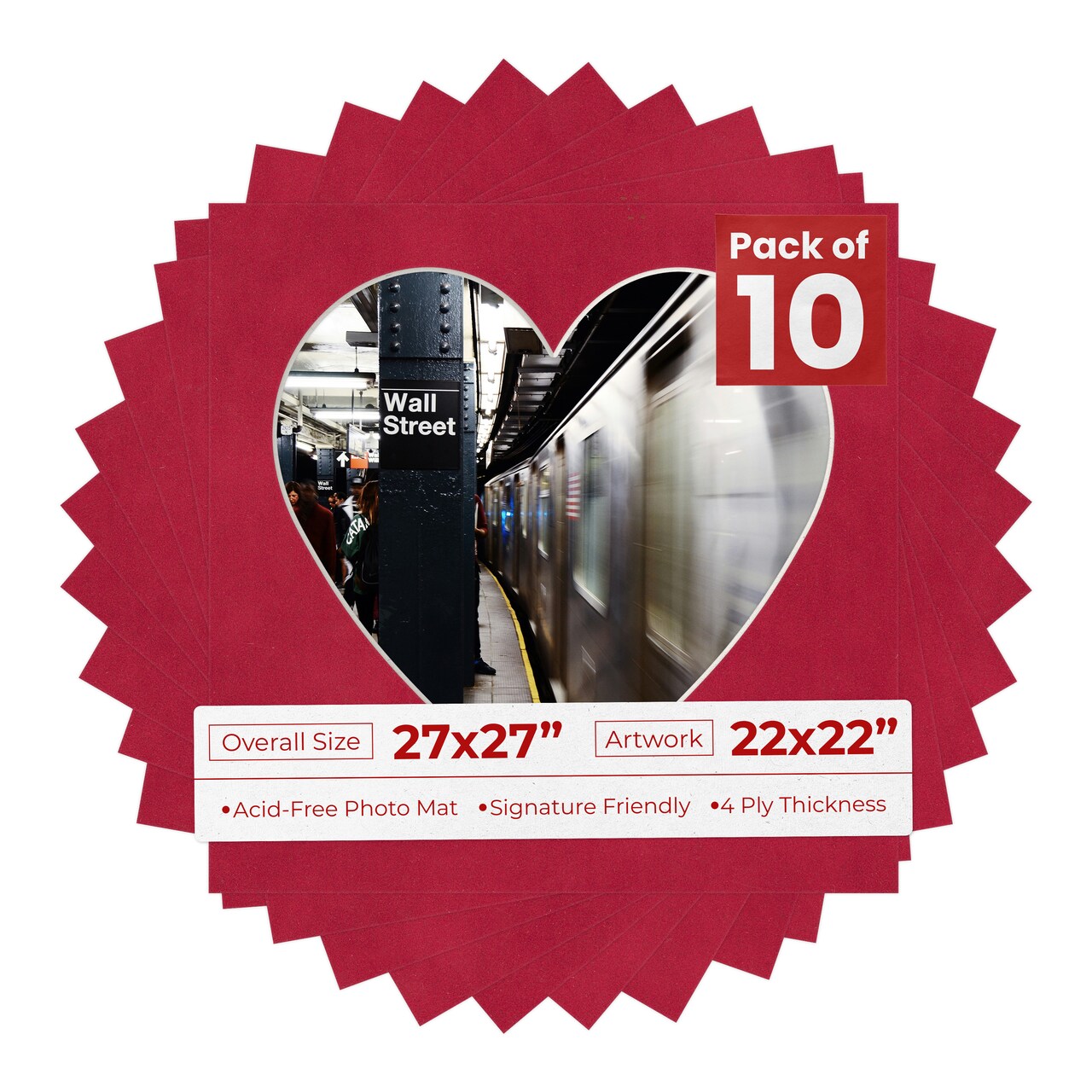 Red Suede Mat Board for 27x27 Frames - Heart Opening for 22x22 Photos